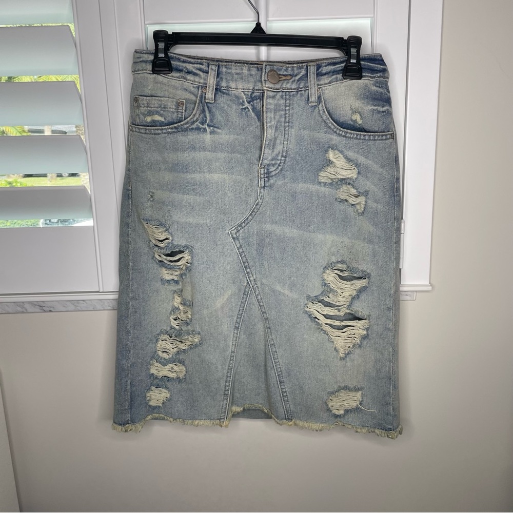 Free People Distressed Denim Skirt